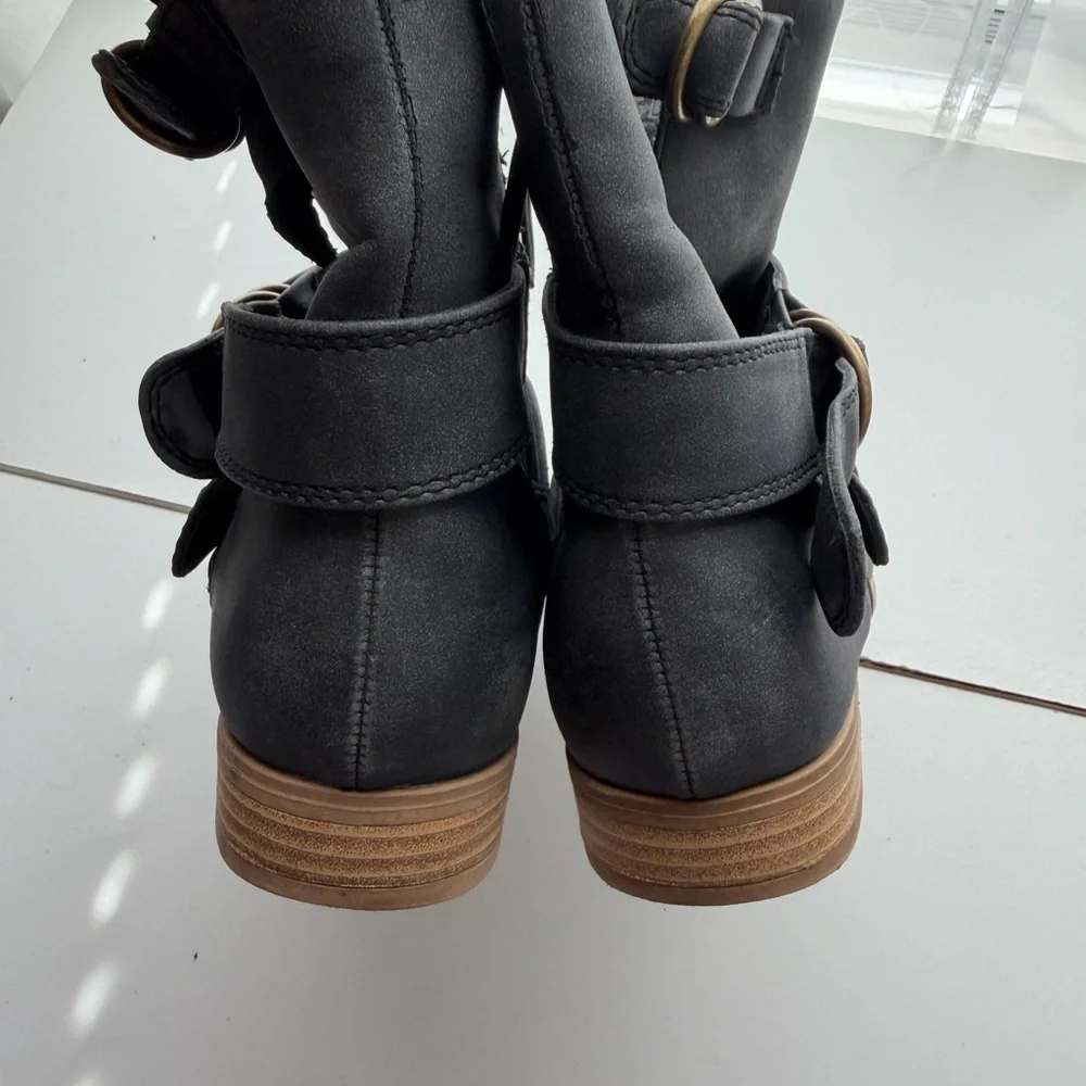 Roxy Charcoal Ankle Boots with Buckle Accents - Picture 13 of 15